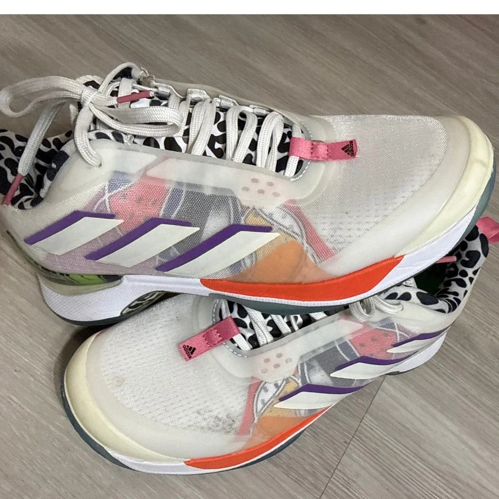Adidas Womens Avacourt Tennis Pickleball Shoes White Leopard Womens 7.5